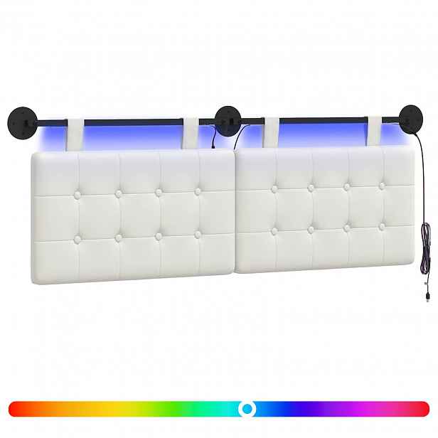 vidaXL Závěsné čelo postele S LED osvětlením Bílá Umělá kůže
