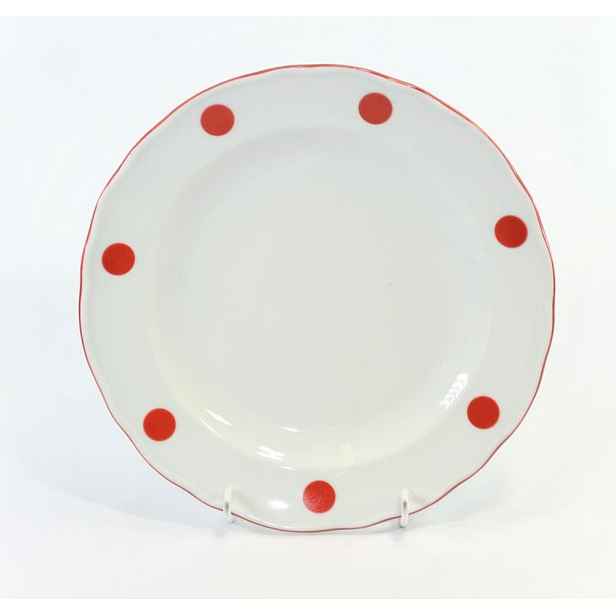 talíř d24cm mělký ČERVENÝ PUNTÍK, čes.porcelán