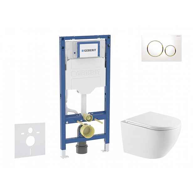Geberit Duofix - Set předstěnové instalace, klozetu Oudee a sedátka softclose, tlačítko Sigma20, bílá/pozlacená SANI11CA31121