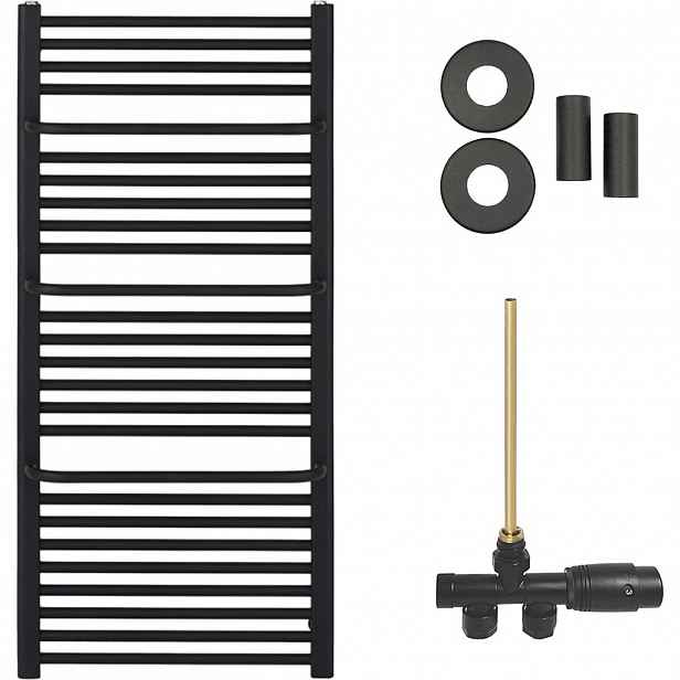 Koupelnový radiátorový set Antonio - ústřední vytápění - boční jednobodové připojení - 857W - černá matná - 1460x550 mm