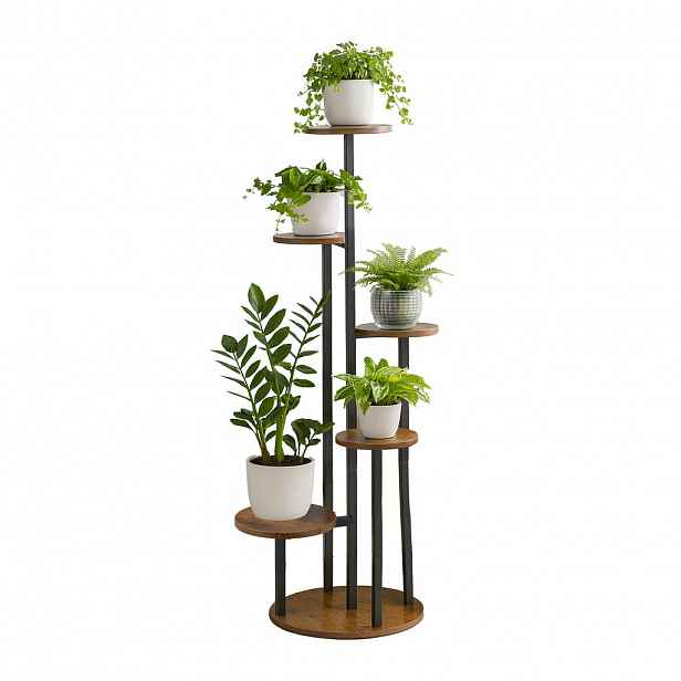 Relaxdays STOJAN na rostliny černý 5 polic kulatých kov 118,5 cm