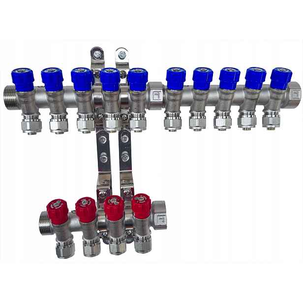 X-home Rozdělovač Pex 1" x 16 mm 10 Okruhů Studené Vody 4 Teplé Okruhy
