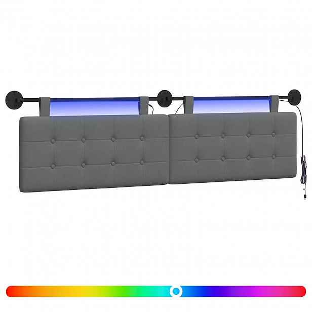 vidaXL Závěsné čelo postele S LED osvětlením Tmavě šedá Textil