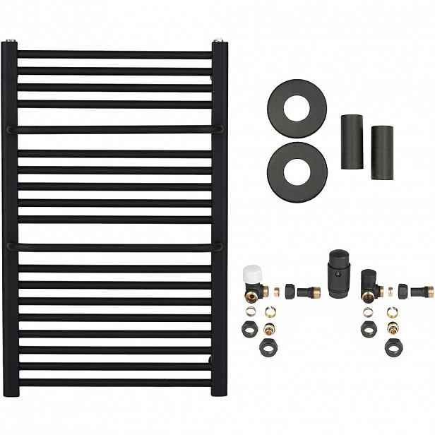 Koupelnový radiátorový set Antonio - ústřední vytápění - boční připojení - 484W - černá matná - 860x550 mm