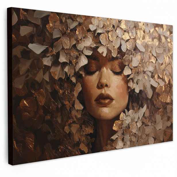 MuchoWow OBRAZ NA PLÁTNĚ Tvář - Dáma - Listy - Tahy štětcem 60x40 cm