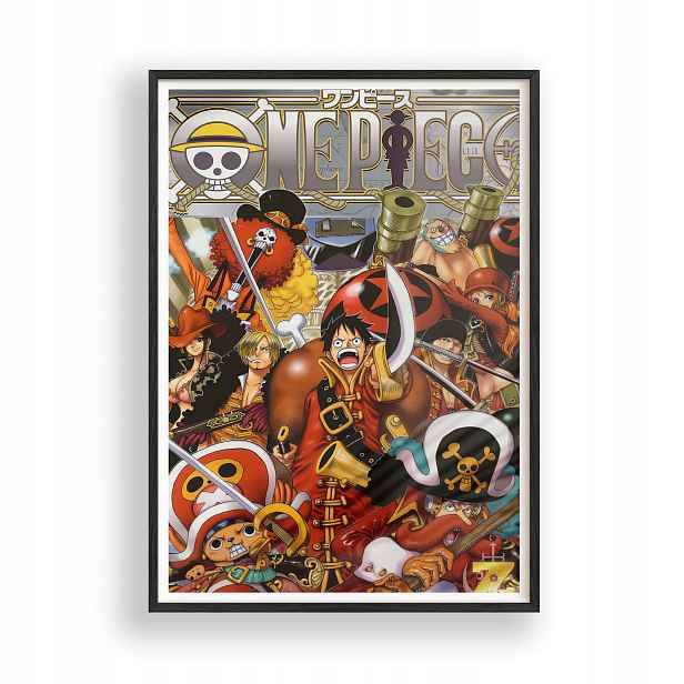 Obraz One Piece Luffy Piráti Anime Plakát Rámeček Dřevěný Černý 30x42 cm