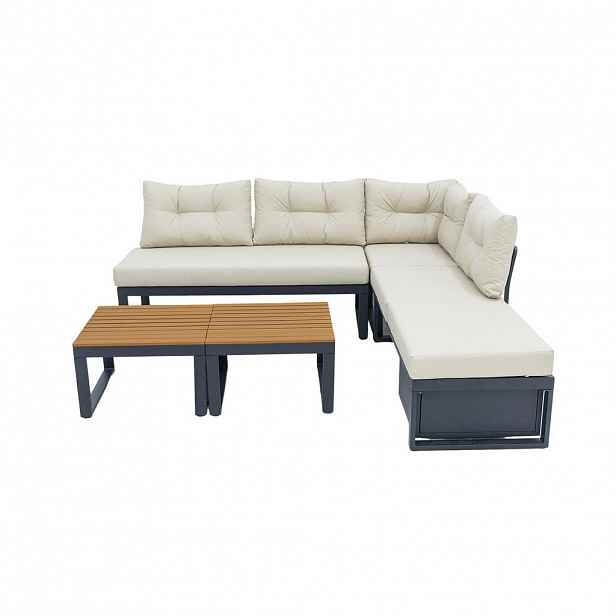 OKWISH ZAHRADNÍ sedací souprava 191,5/191,5/79 cm béžová z polyesteru s úložným prostorem a polohováním
