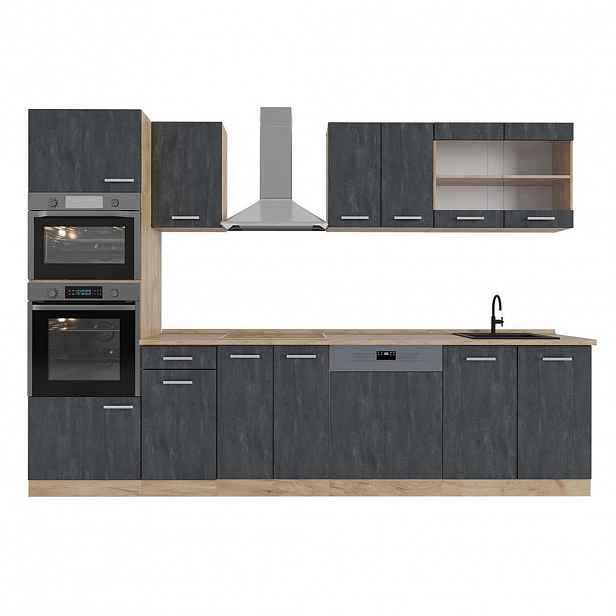 Vicco KUCHYŇSKÝ KOUT R-Line Černý beton/zlatý dub 300 cm PD Dub