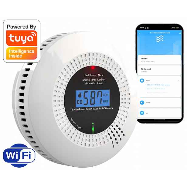 Detektor kouře a kouře 2v1 Detektor oxidu uhelnatého Co Tuya WiFi Certifikovaný
