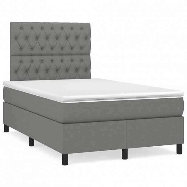 vidaXL Box spring postel s matrací tmavě šedá 120x200 cm textil
