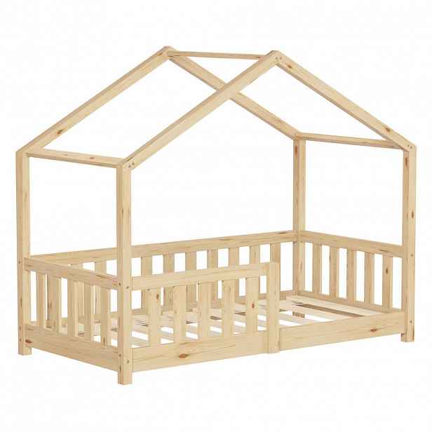 ML-DESIGN DOMÁCÍ POSTEL 70x140 cm přírodní z borového dřeva s ochranou proti vypadnutí