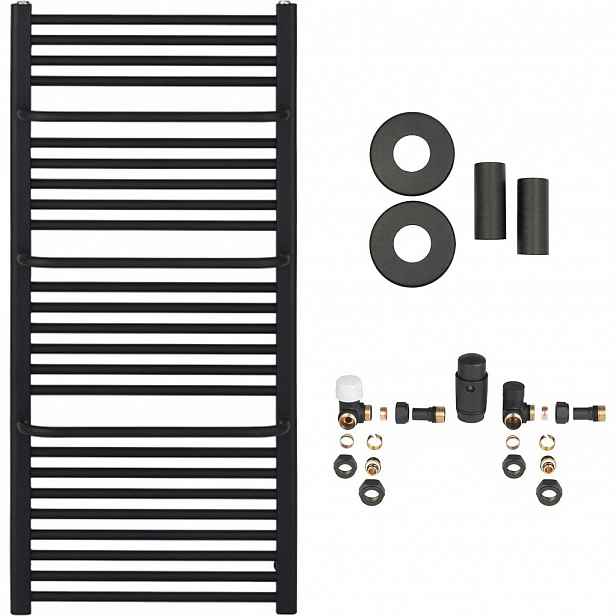 Koupelnový radiátorový set Antonio - ústřední vytápění - boční připojení - 655W - černá matná - 1180x550 mm