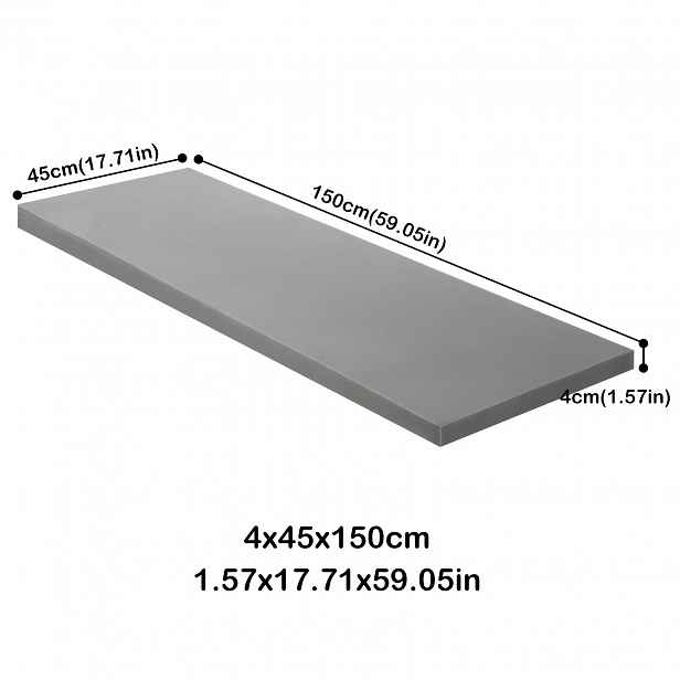 TEMU 1 Šedá podpůrná podložka na polštář pohovky, vhodná pro prověrné sedáky pohovky, 4x45x150cm podpůrná deska z vysokohustotní pěny, ideální pro