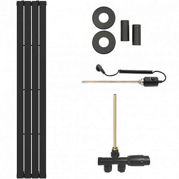 Koupelnový radiátorový set Arlen - kombinované vytápění, termo tyč - boční jednobodové připojení - 300W - černá matná - 1800x300 mm