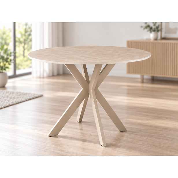 Kulatý jídelní stůl TALIA 90 cm s keramickou travertinovou deskou, béžový