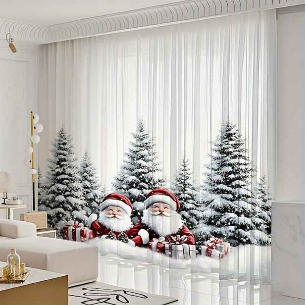 TEMU 2 ks/sada Dvojitý Santa Claus Cedrový Les Dárek Radost Okenní Síťky Vhodné pro Ložnici, Obývací pokoj, Kuchyň, Kavárnu, Restauraci, Balkon,