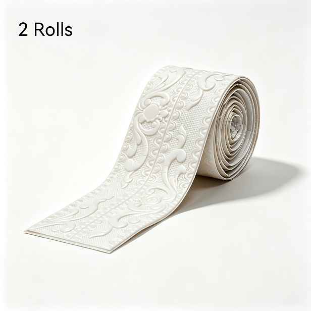 TEMU 2 Role 3D Samolepicích Tapetových Lemů, 2,3 Metru/90,55 Palců Bílý Razící Květinový Rohový Lem, 8mm Samolepicí Voděodolné Pěnové Lemové