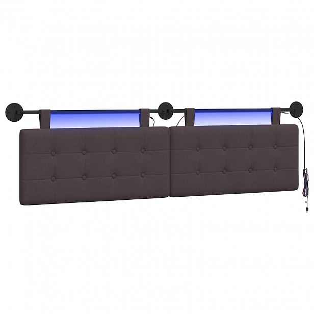 vidaXL Závěsné čelo postele S LED osvětlením Tmavě hnědá Textil