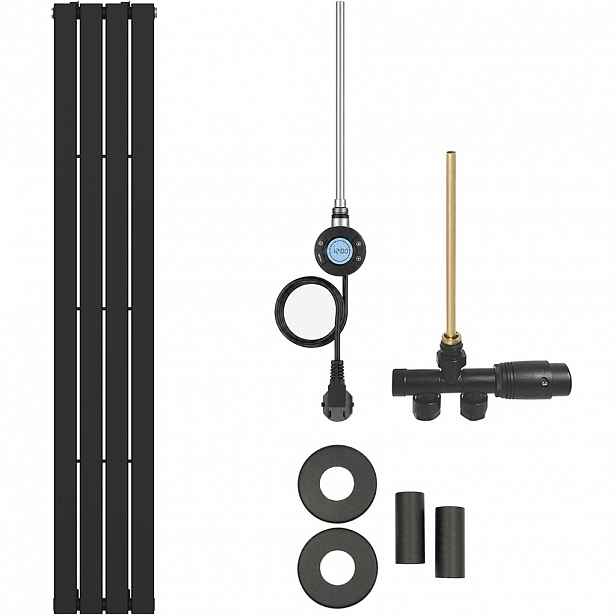 Koupelnový radiátorový set Arlen - kombinované vytápění, wifi tyč - boční jednobodové připojení - 300W - černá matná - 1800x300 mm
