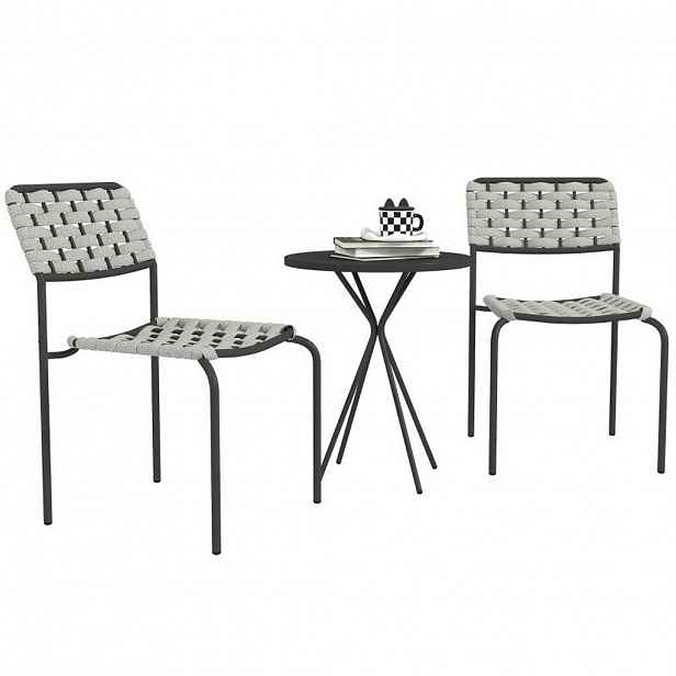 OKWISH ZAHRADNÍ bistro set 46/60/80 cm šedé z oceli se 2 stohovatelnými židlemi a stolkem