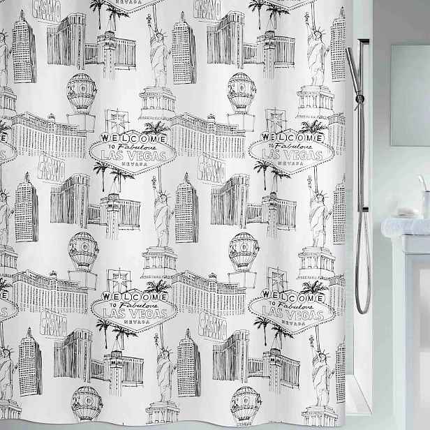 Spirella sprchový závěs Vegas, motiv město, bílý, 180 x 200 cm, polyester
