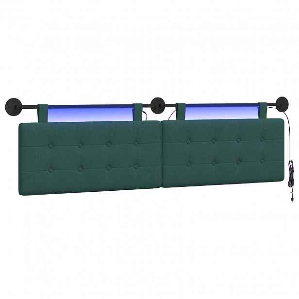 vidaXL Závěsné čelo postele S LED osvětlením Tmavě zelená Textil