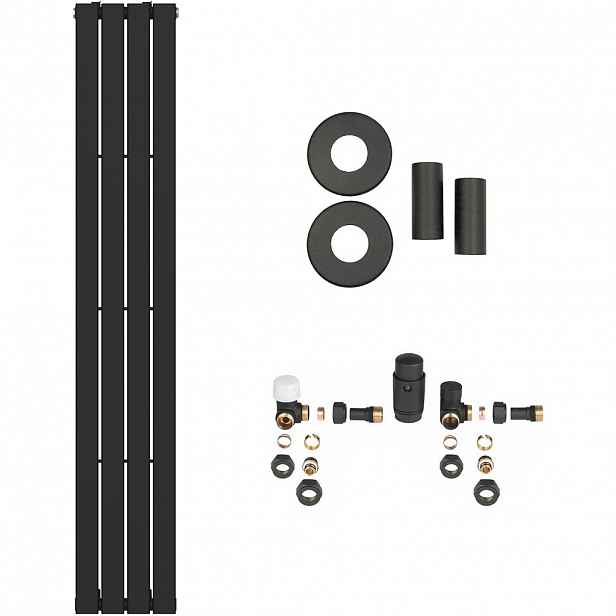 Koupelnový radiátorový set Arlen - ústřední vytápění - boční připojení - 558W - černá matná - 1800x300 mm