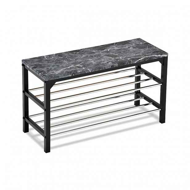 Botník/taburet 2 patra Black marble, 77 x 29 x 42 cm