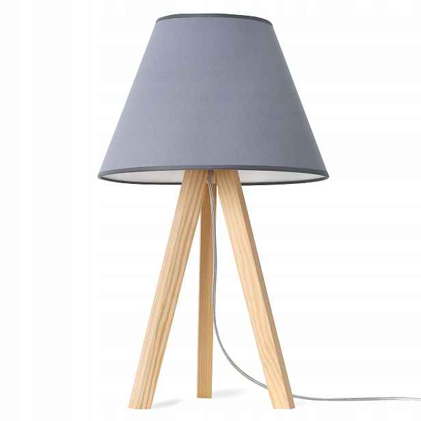 Noční Lampa Stolní Lampa Trojnožka Dřevěná S Stínítkem Šedá Do Ložnice