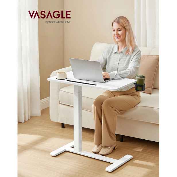 Odkládací pojízdný stolek s nastavitelnou výškou 70 x 65-102 x 40 cm bílá