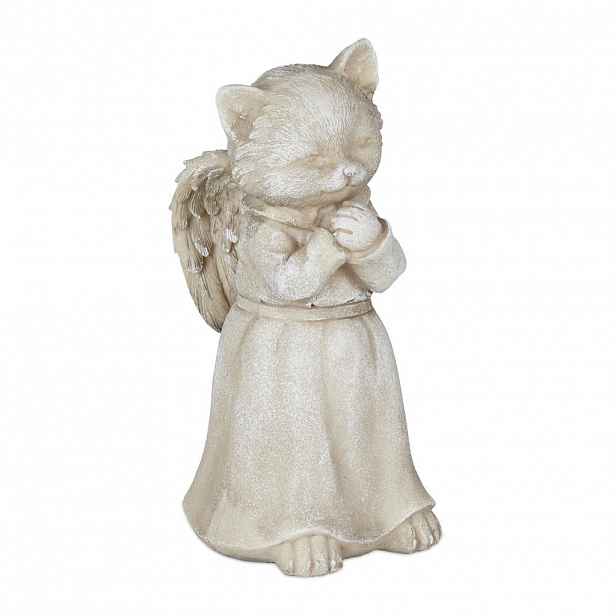 Relaxdays NÁHROBNÍK Krémová kočičí anděl Polyresin odolný vůči povětrnosti 18x8,5x9 cm