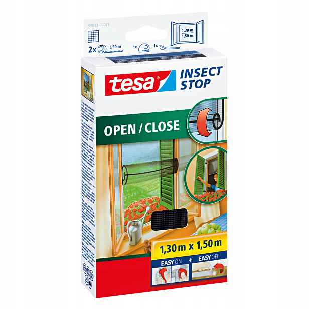 Tesa Moskytiéra okenní síť na suchý zip svinovací, černá 1,3 x 1,5 m