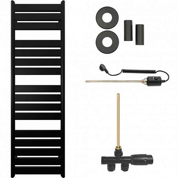 Koupelnový radiátorový set Arturo - kombinované vytápění, termo tyč - boční jednobodové připojení - 600W - černá matná - 1600x500 mm