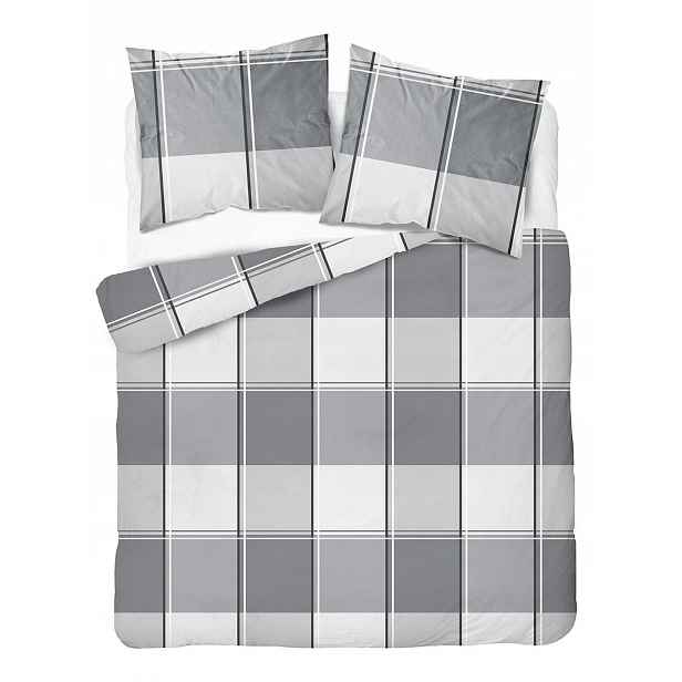 Povlečení 220x200 šedo-bílé s klasickou kostkou Saténová Harmonie