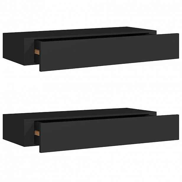 vidaXL Nástěnné police se zásuvkou 2 ks černé 60 x 23,5 x 10 cm MDF
