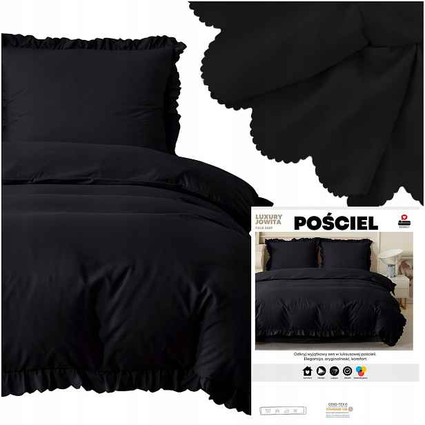 Povlečení 220x200 Volánek mikrovlákno 2 Povlečení 70x80 Luxury Jowita Černá