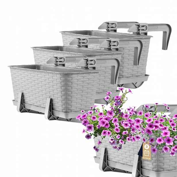 3x Balkonový Truhlík Květináč 40 cm Držáky