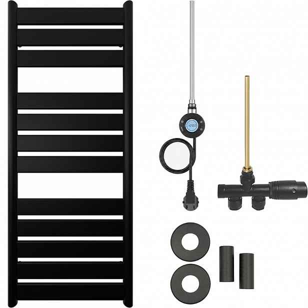 Koupelnový radiátorový set Arturo - kombinované vytápění, wifi tyč - boční jednobodové připojení - 600W - černá matná - 1200x500 mm