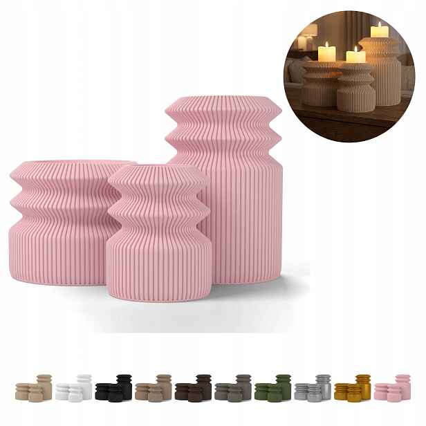 Led sloupkové svícny Shiro, sada 3 ks, barva růžová sakura