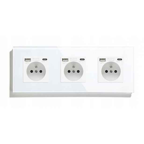 Elektrická Skleněná Zásuvka Trojitá Usb-c Usb A+c Rámeček 228 mm 20 W Qc