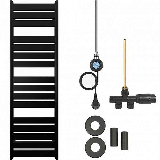 Koupelnový radiátorový set Arturo - kombinované vytápění, wifi tyč - boční jednobodové připojení - 600W - černá matná - 1600x500 mm