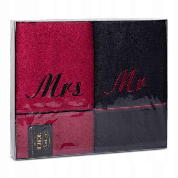 Sada ručníků 2 ks Mrs&Mr 2x50/90 červená černá