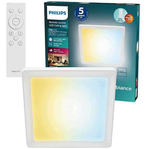 Stropní Svítidlo Led Stropní Svítidlo 17W Cct Čtvercový panel Dálkový Ovladač Valen Philips