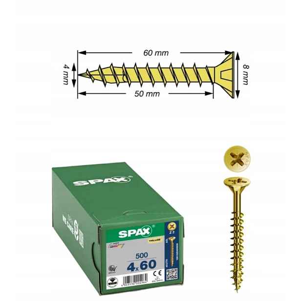 Univerzální šroub na dřevo (zlatý) Spax 4 x 60 Yello-x 500 ks