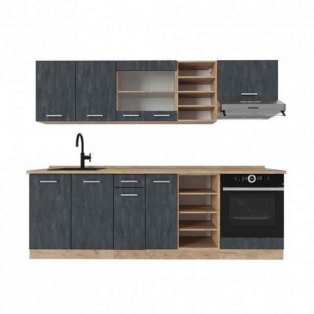Vicco KUCHYŇSKÝ KOUT R-Line Černý beton/zlatý dub 240 cm PD Dub