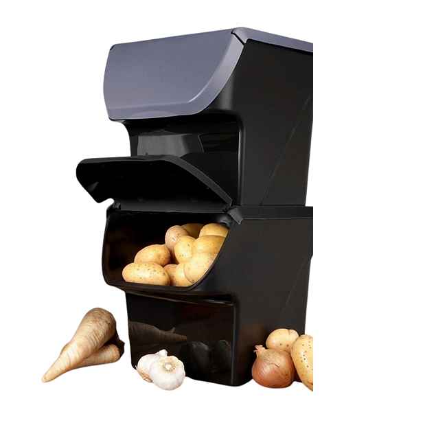VILDE Sada 2ks úložných boxů VEGBOX na brambory a zeleninu s větráním, VEGBOX černý+šedý (14l )