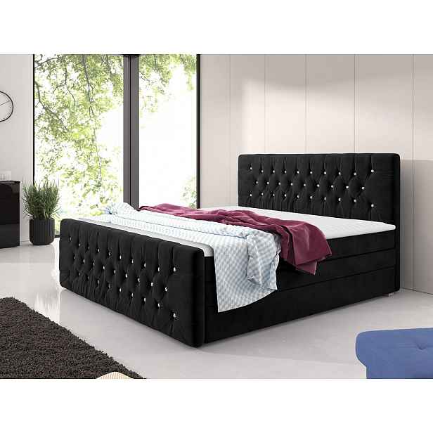 Boxspringová manželská postel s úložným prostorem 140x200 ENNIS - černá + topper ZDARMA