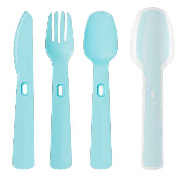 GASTROSTAF 232668 Cestovní příbor v pouzdře - lžíce, vidlička, nůž 16cm, modrá, 3 ks
