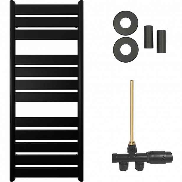 Koupelnový radiátorový set Arturo - ústřední vytápění - boční jednobodové připojení - 644W - černá matná - 1200x500 mm