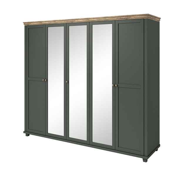 MASSENO ŠATNÍ SKŘÍŇ S OTOČNÝMI DVEŘMI EVOLETTA, 246/216/62 cm 5dveřová se zrcadlem, zelená